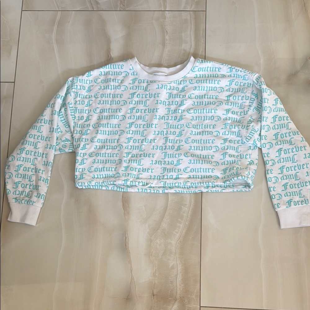 Juicy Couture White and Mint Green Logo Crop Top